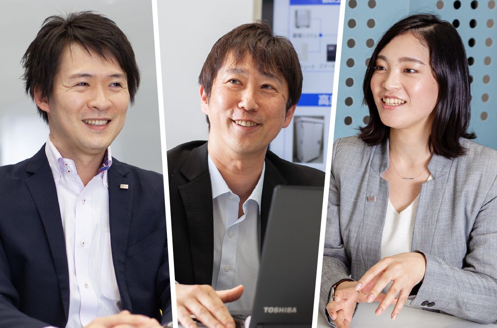 東芝能源系統株式會(huì )社 Grid Aggregation事業(yè)部能源物聯(lián)網(wǎng)推進(jìn)部 （左起依次）木村功太朗先生、新貝英己先生、丸山保奈美女士